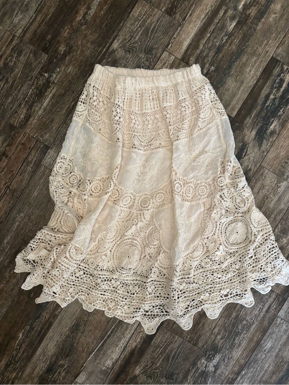 Bohemian Crochet Maxi Skirt in Cream